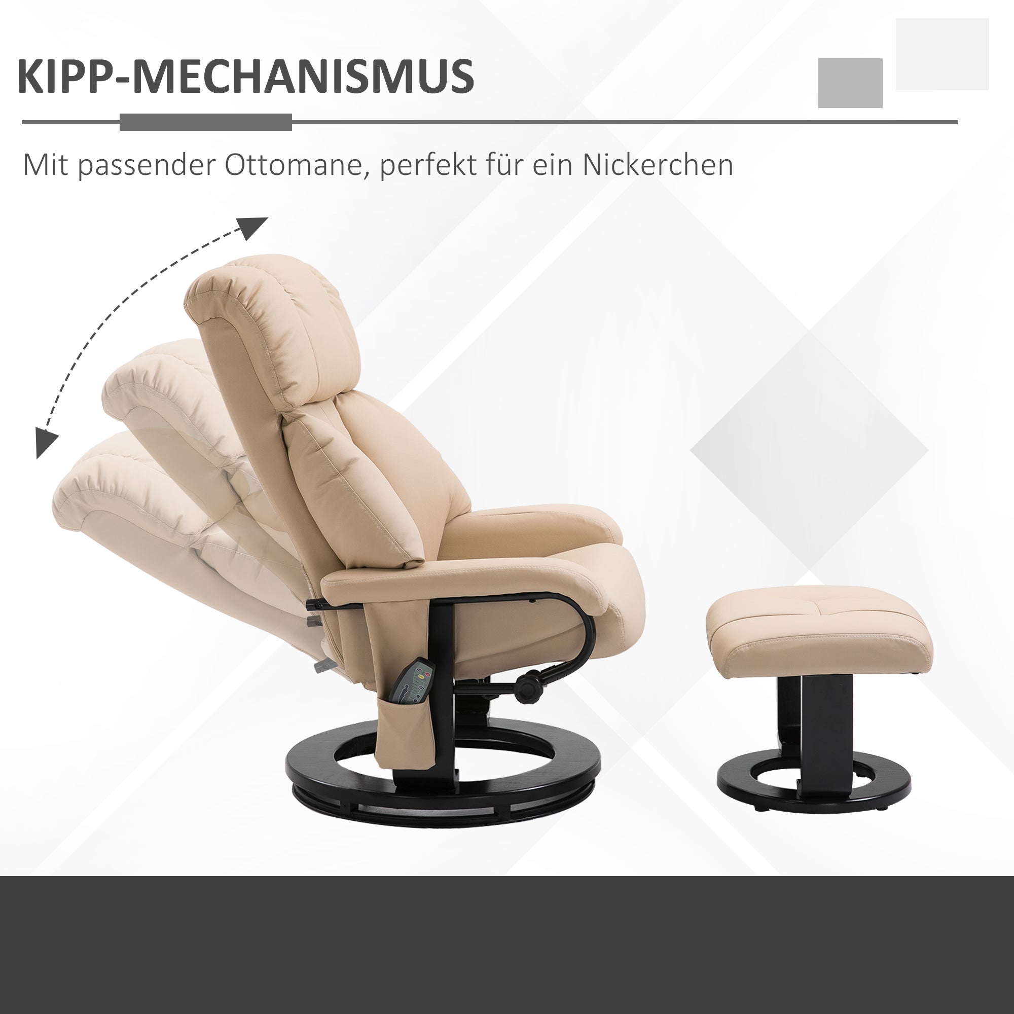 Recliner Chair, Ergonomic Massage with Stool, Beige