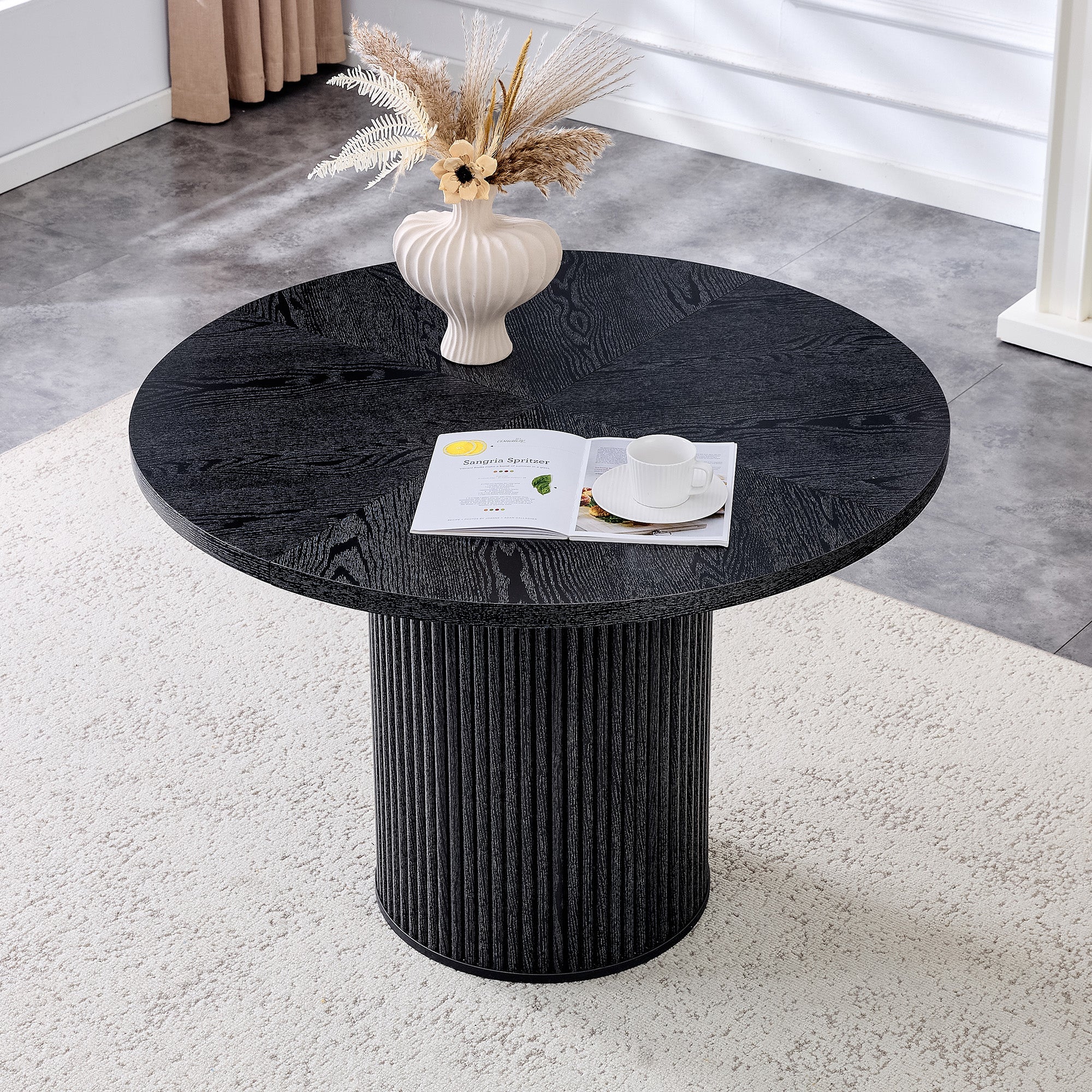 Round Dining Table 100cm 4-6 Seater Storage Base - Black MDF