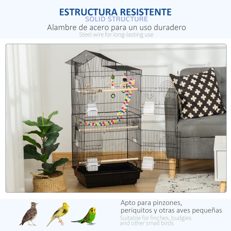 Bird Cage with Accessories, Toys, Tray