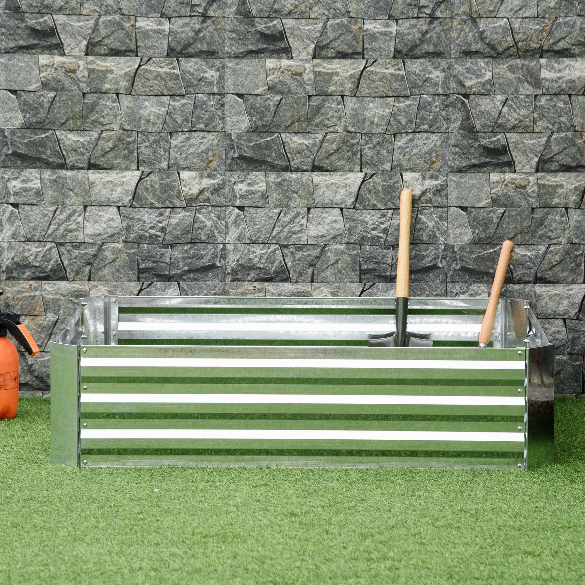 Raised Bed Galvanized Steel Planter, Silver