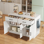 Kitchen Island with Power Outlets USB Adjustable Shelves, White