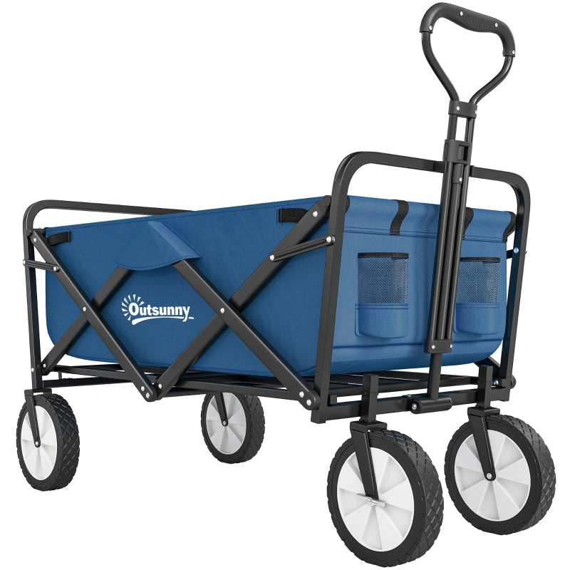90L Festival Trolley on Wheels Folding Camping Cart Adjustable Handle Navy Blue