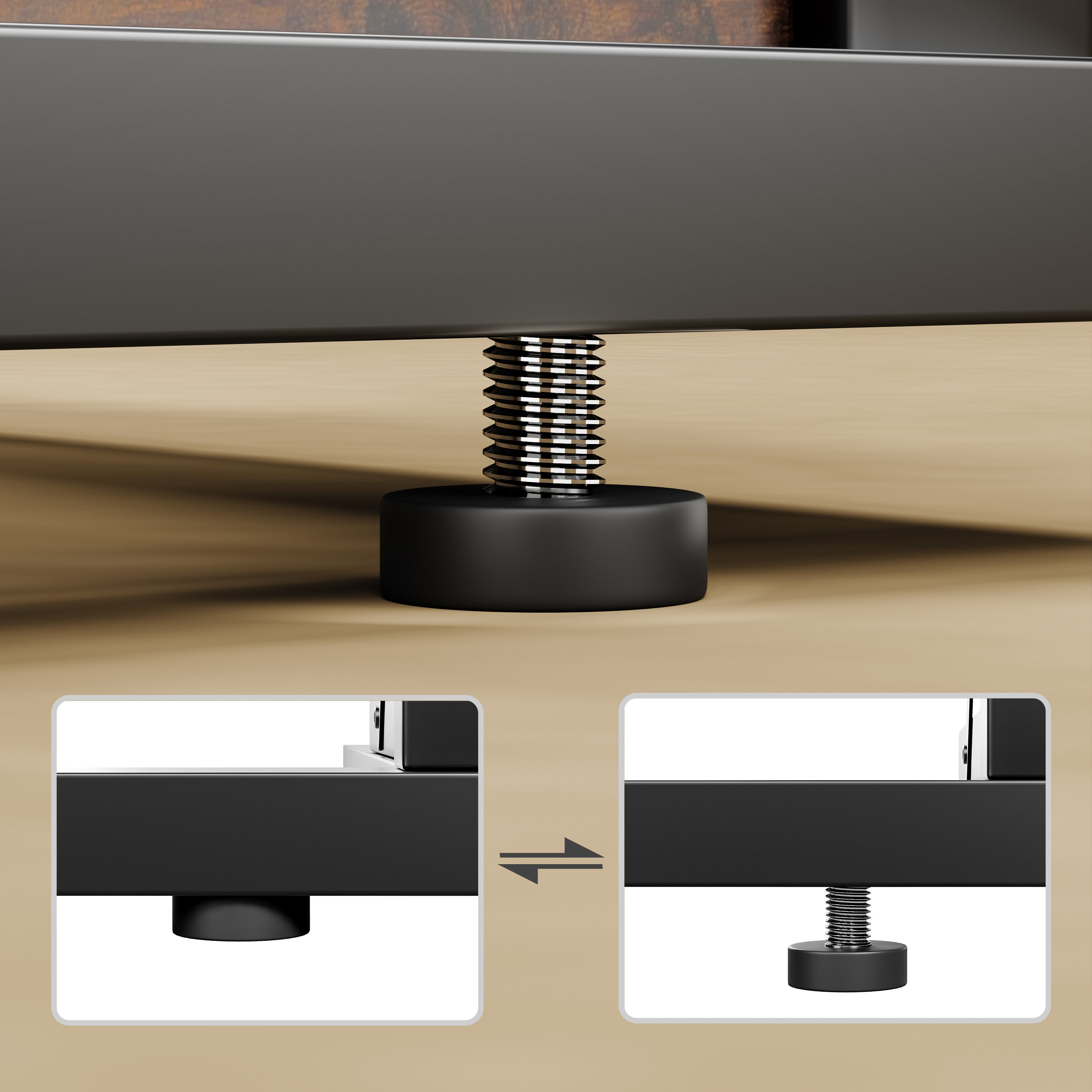 C-shaped Side Table Foldable Metal Frame Adjustable Feet TV Tray - Brown