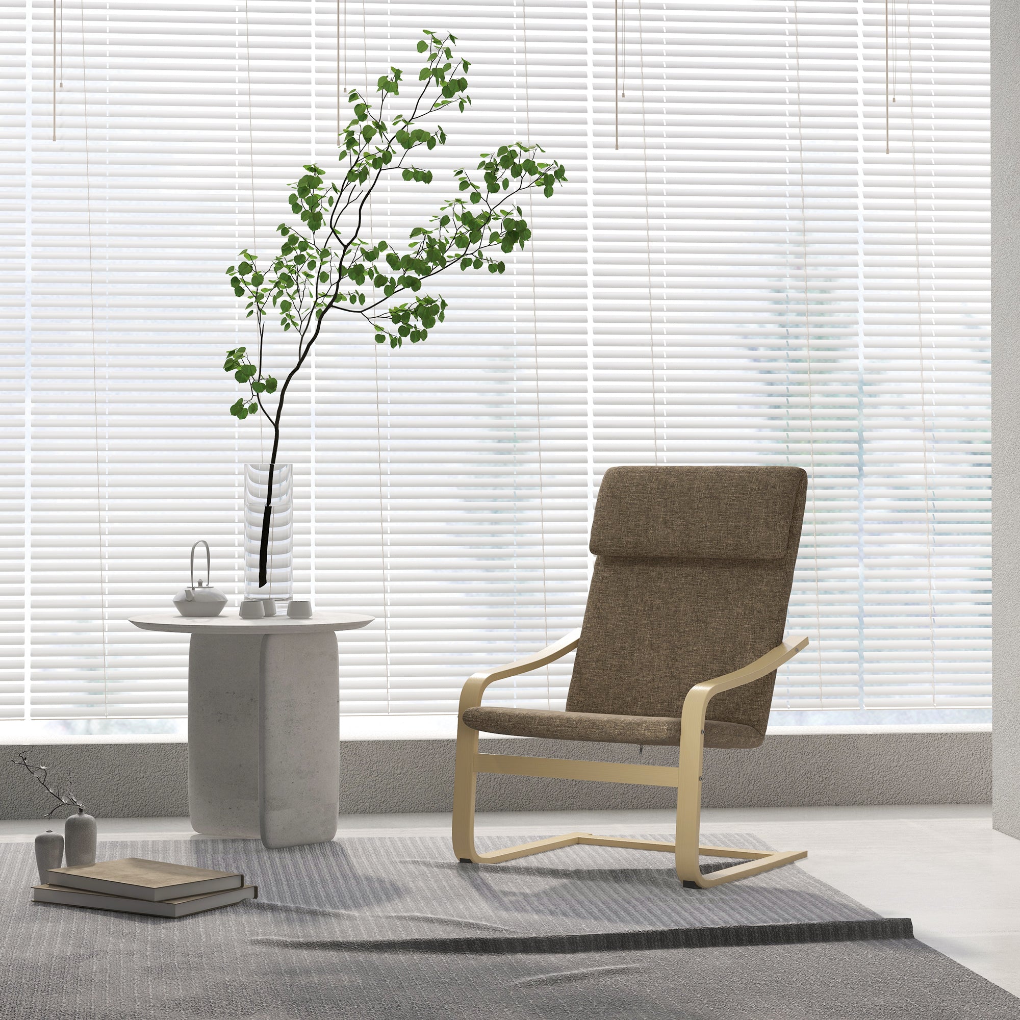 Recliner Chair, Headrest, Linen Look, Birch Wood, Brown