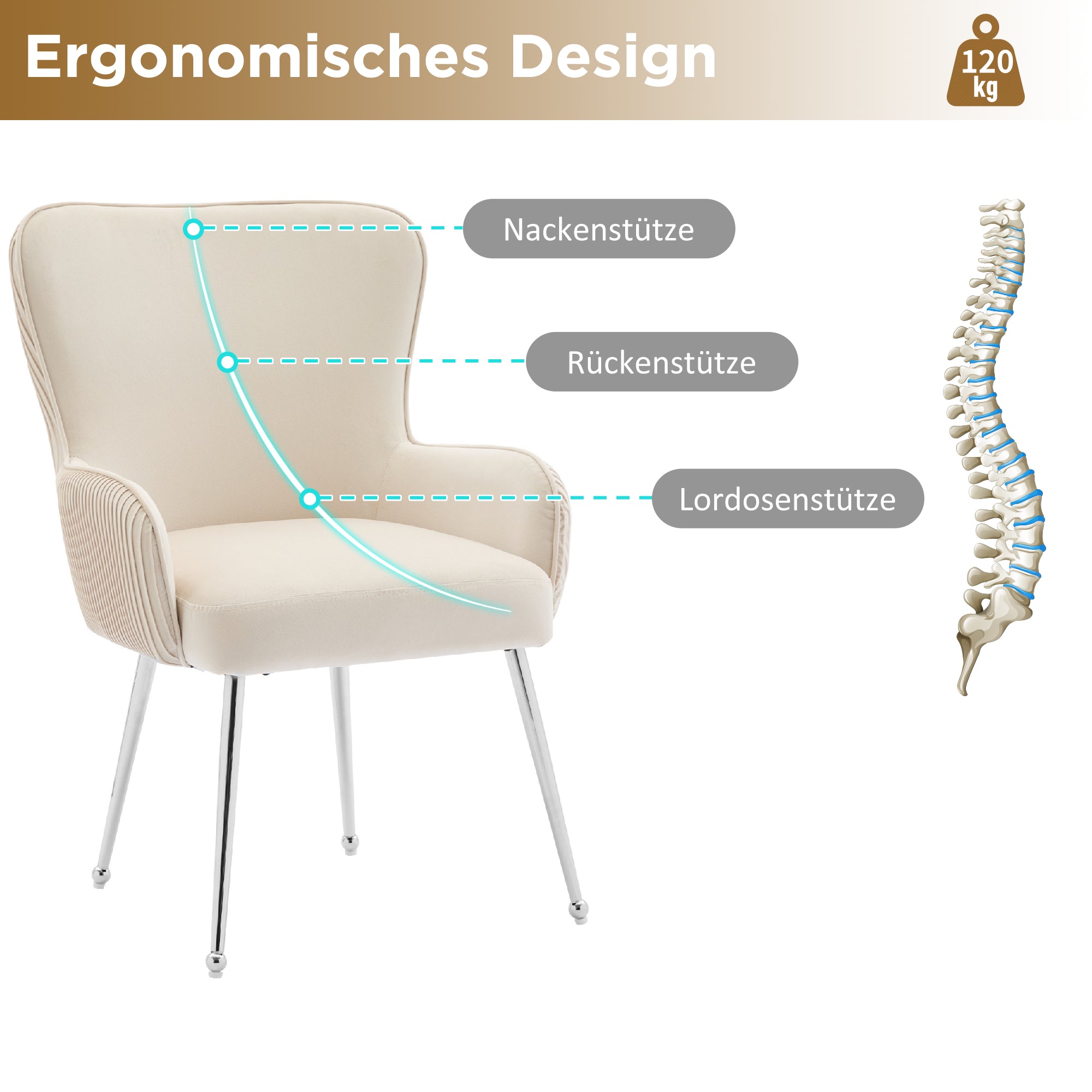 Velvet Dining Chair Set of 4 with Armrests and Silver Metal Legs, Beige Velvet