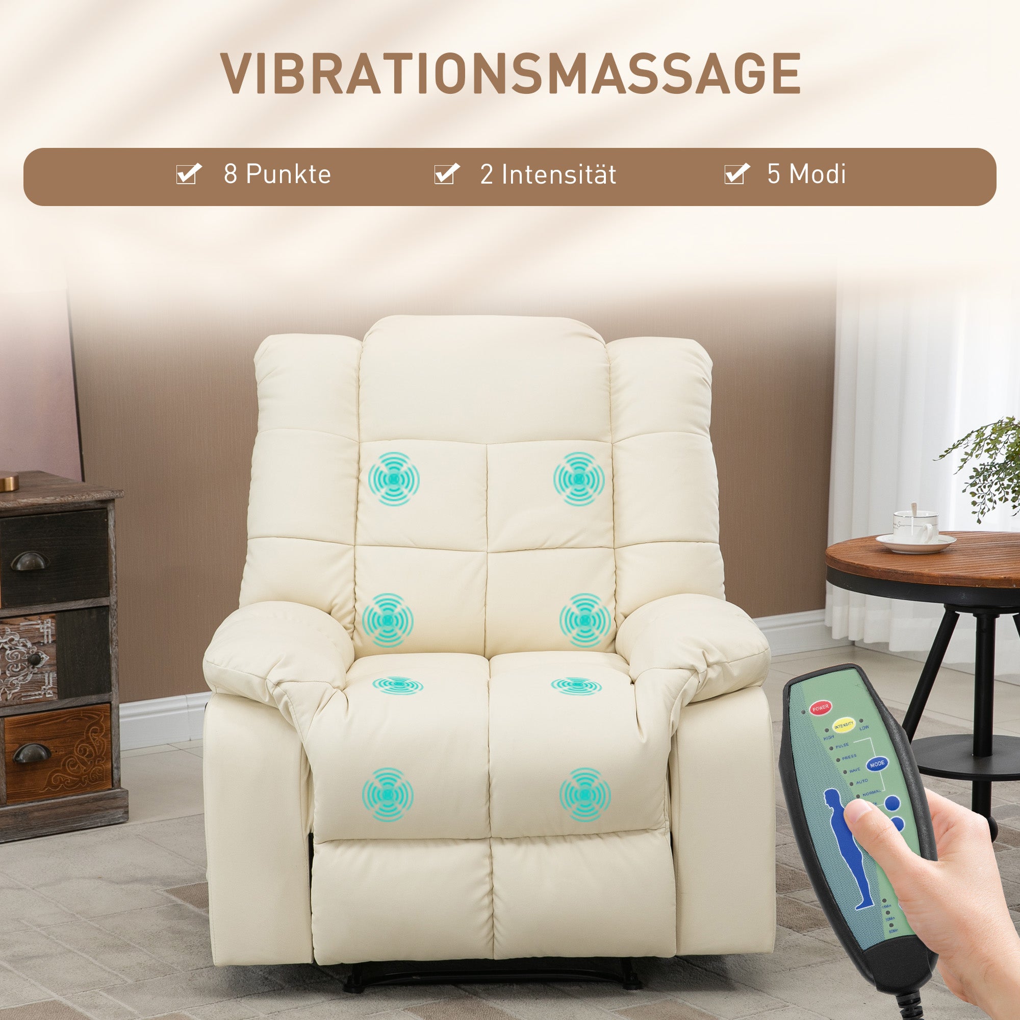 Massage chair TV chair electric relaxation with massage function artificial leather cream white