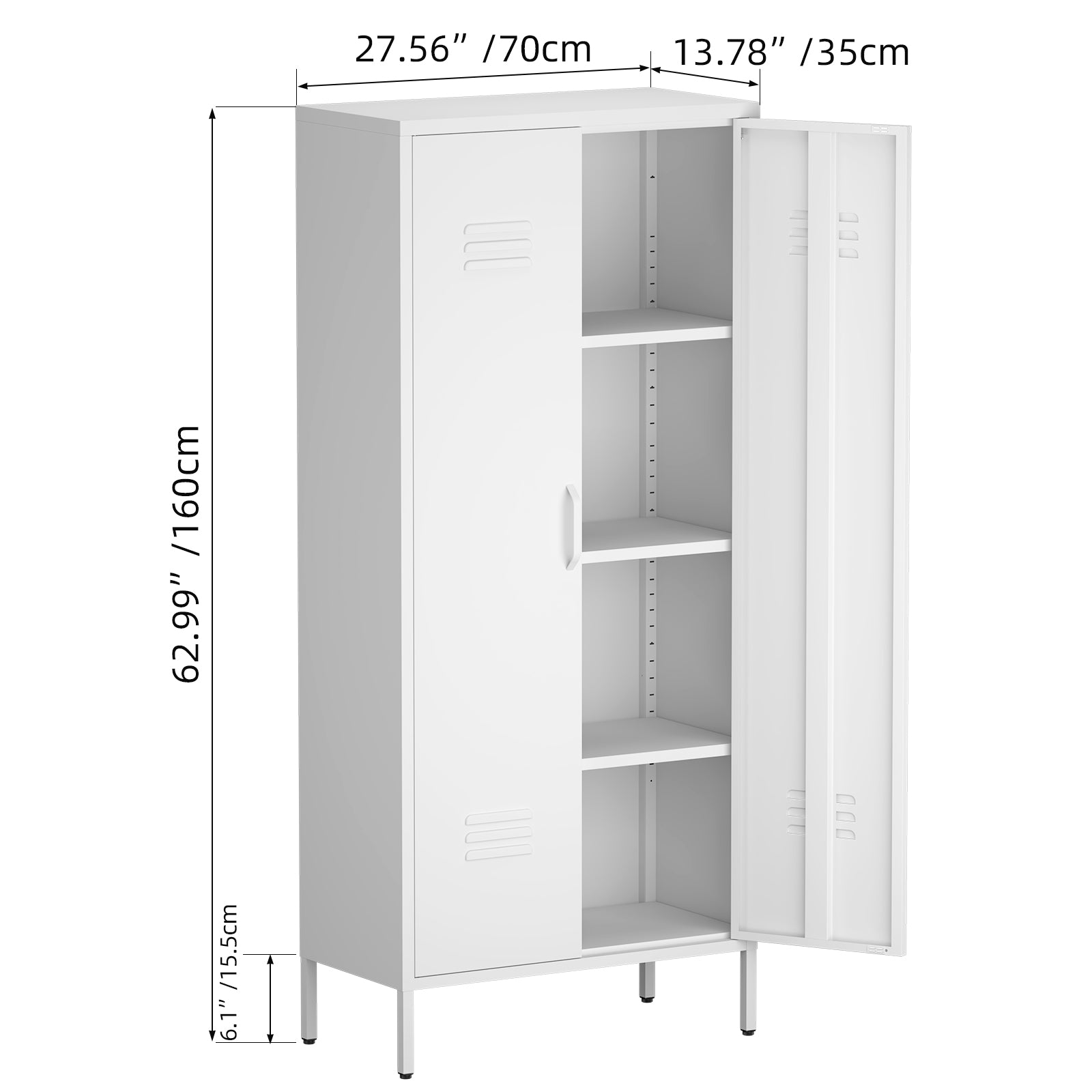 Metal Storage Cabinet 2 Door with Shelves - White