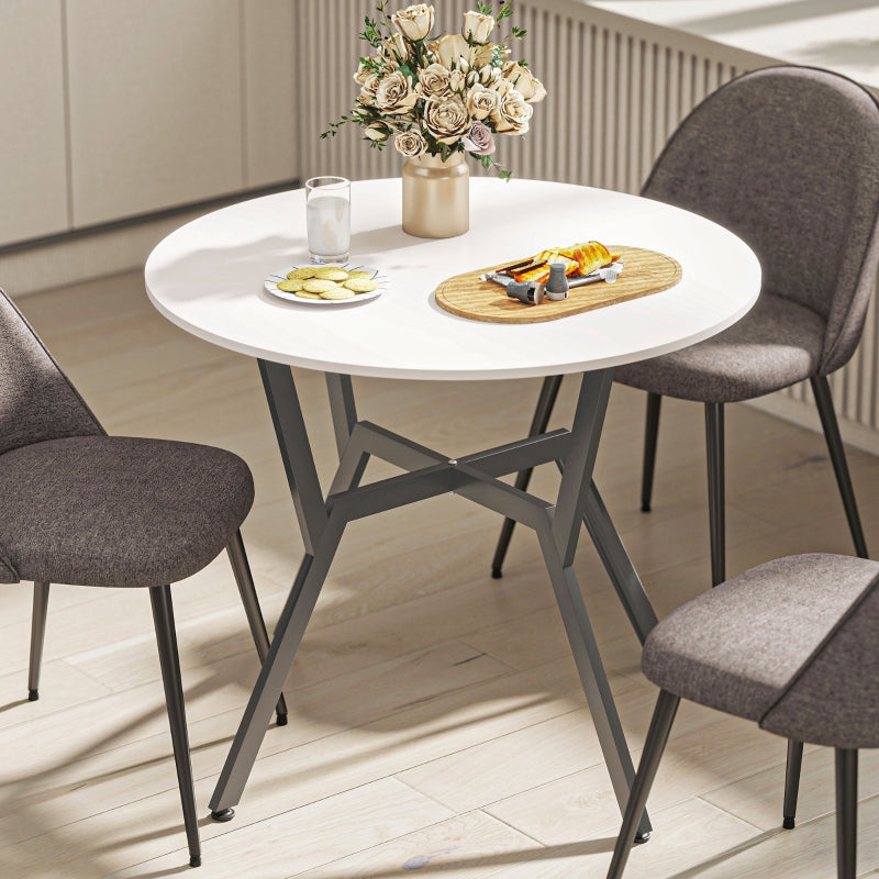 Dining Table, Round Kitchen Table Black Legs 90 x 76 cm, High Gloss White