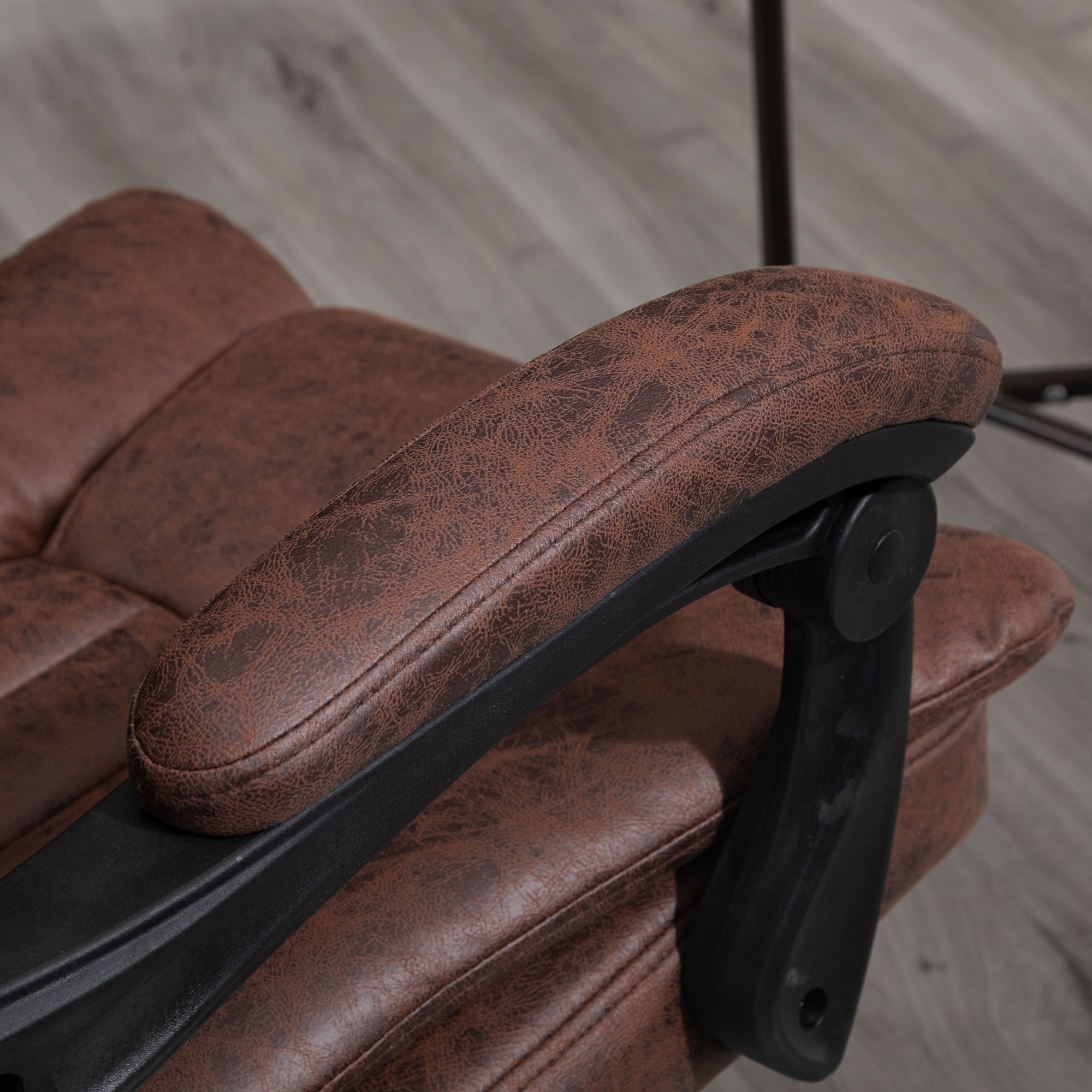 Home Office Chair, Reclining Function Armrests Swivel Wheels Footrest, Microfibre Brown