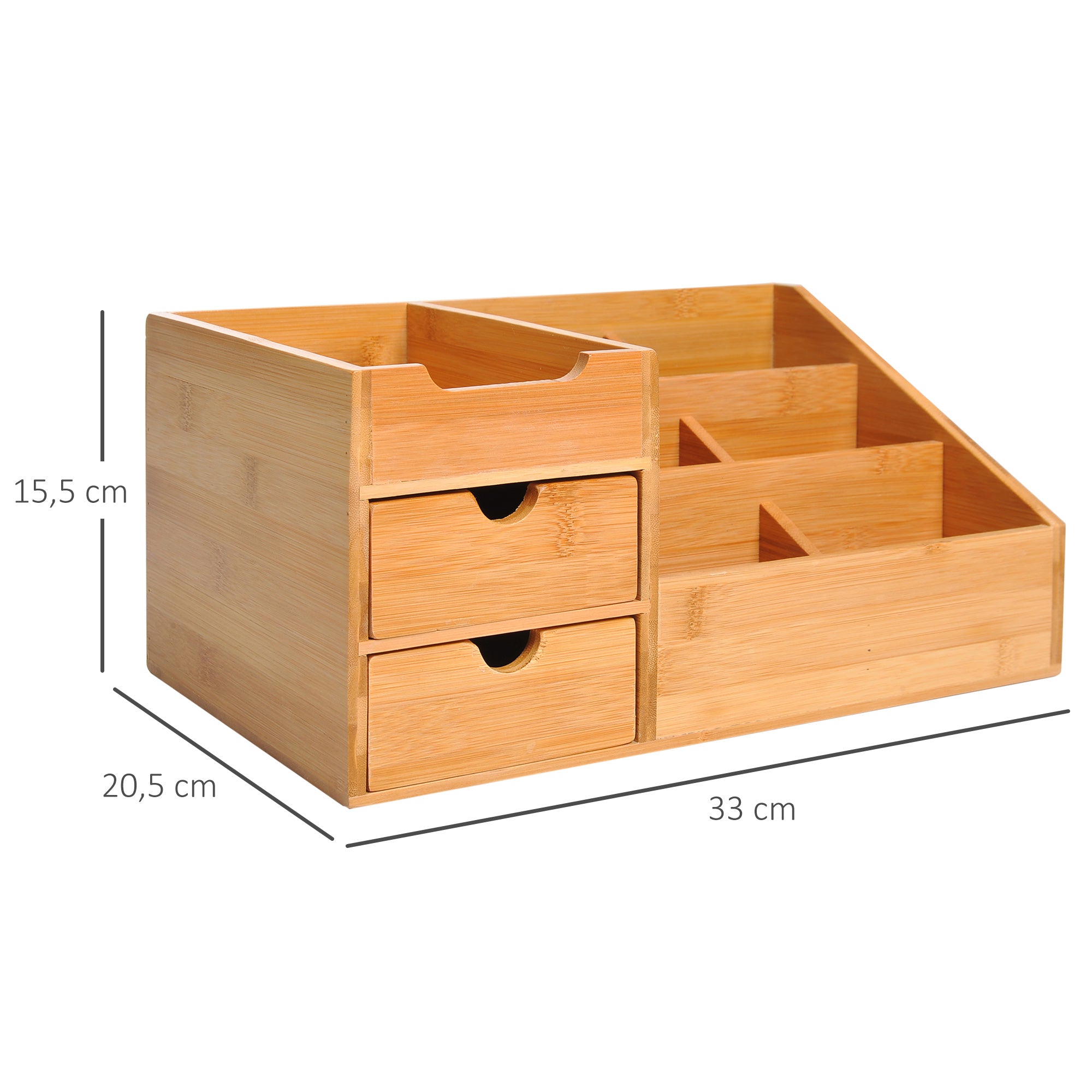 Desk organizer office storage box with 2 drawers, natural