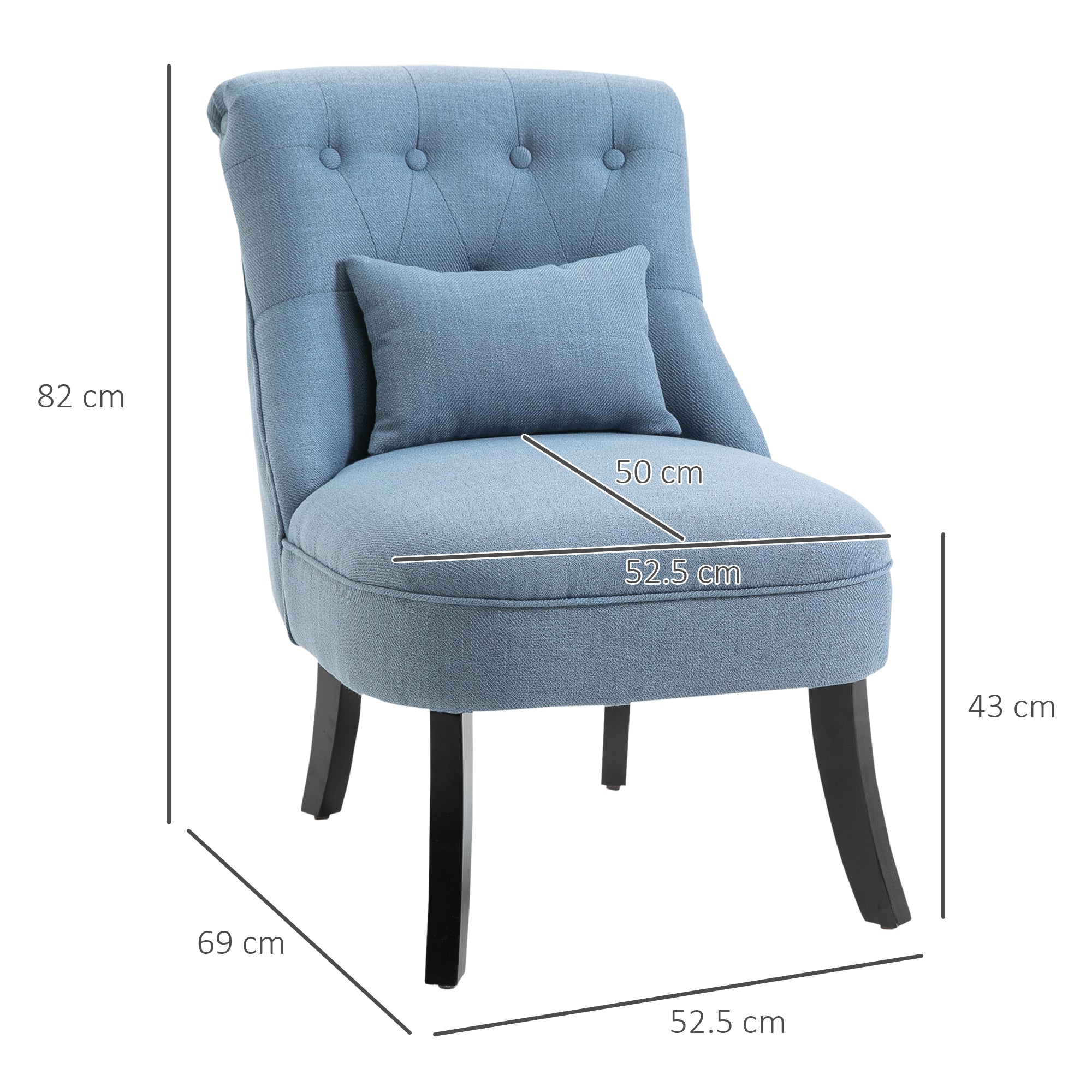 Fabric Single Sofa Tub Chair Upholstered with Pillow Solid Wood Leg Blue