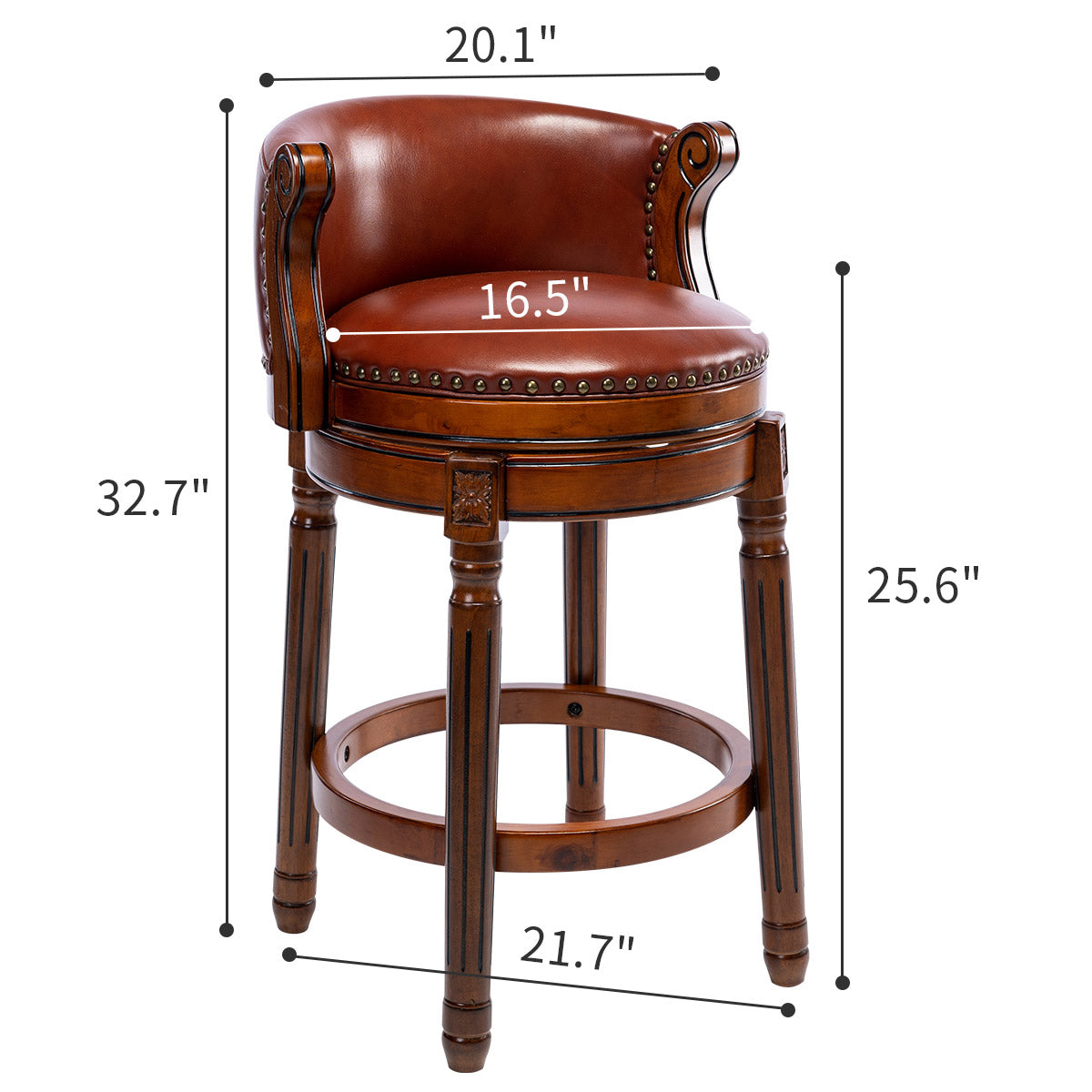 Cow Top Leather Wooden Bar Stools, Swivel Bar Chair with Backs, Counter Height, Leather/Wood