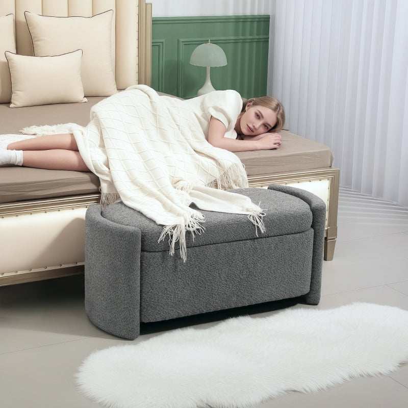 Bench, Upholstered with Storage, Velvet Look, Grey