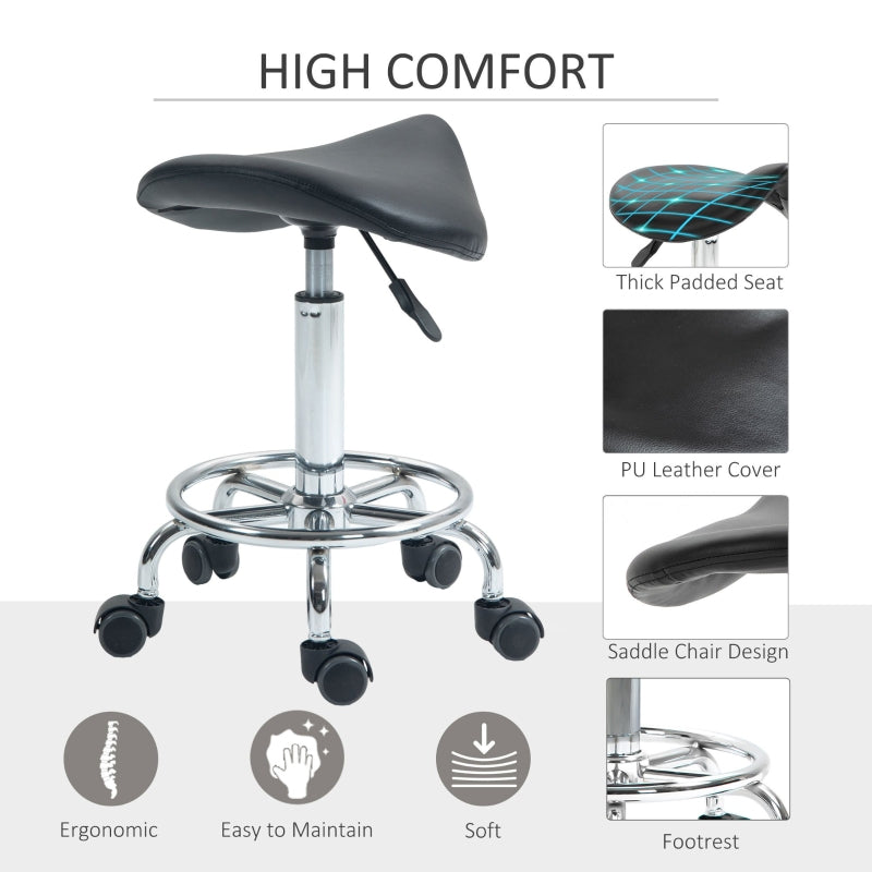 Salon Saddle Stool Rolling Chair Adjustable for Massage Beauty Clinic Black