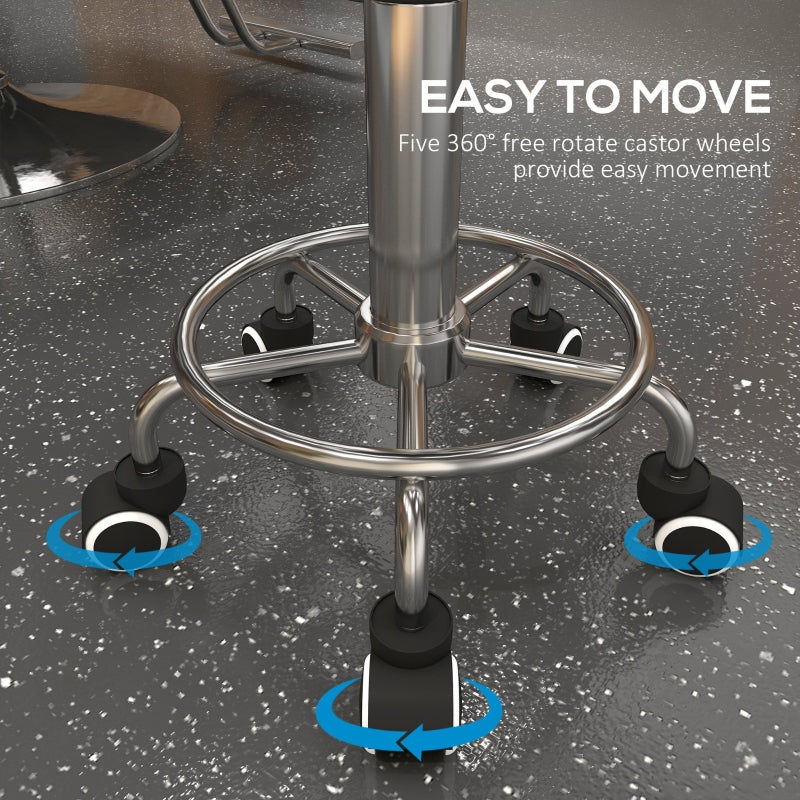 Rolling Stool Chair, Height Adjustable with Wheels for Salon Spa, PU Leather Brown