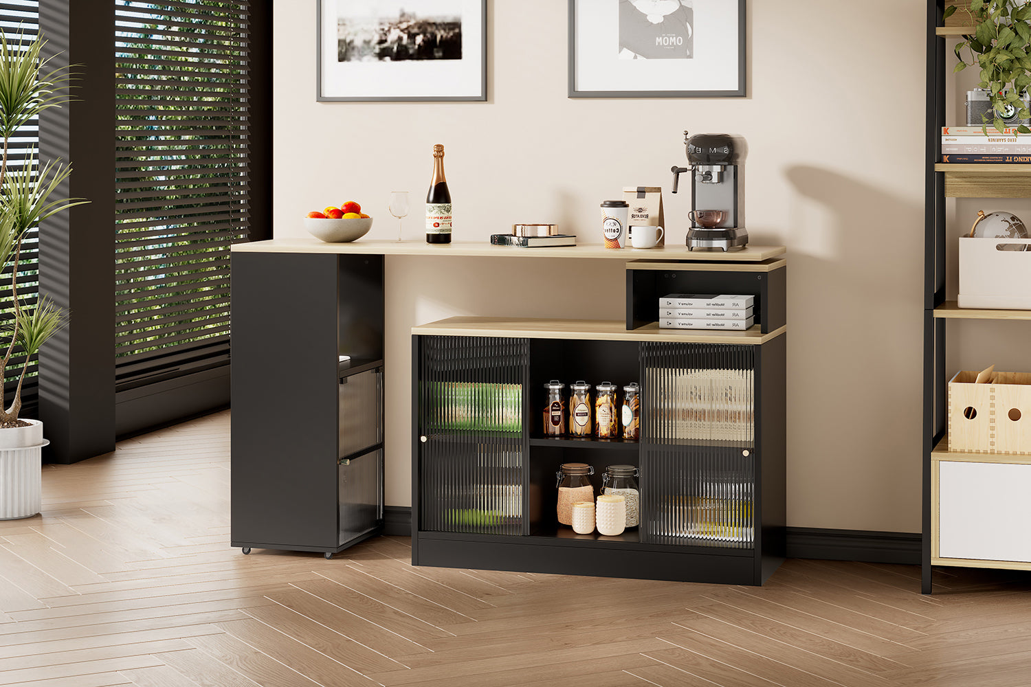 Extendable Bar Table Movable Swivel Storage Black