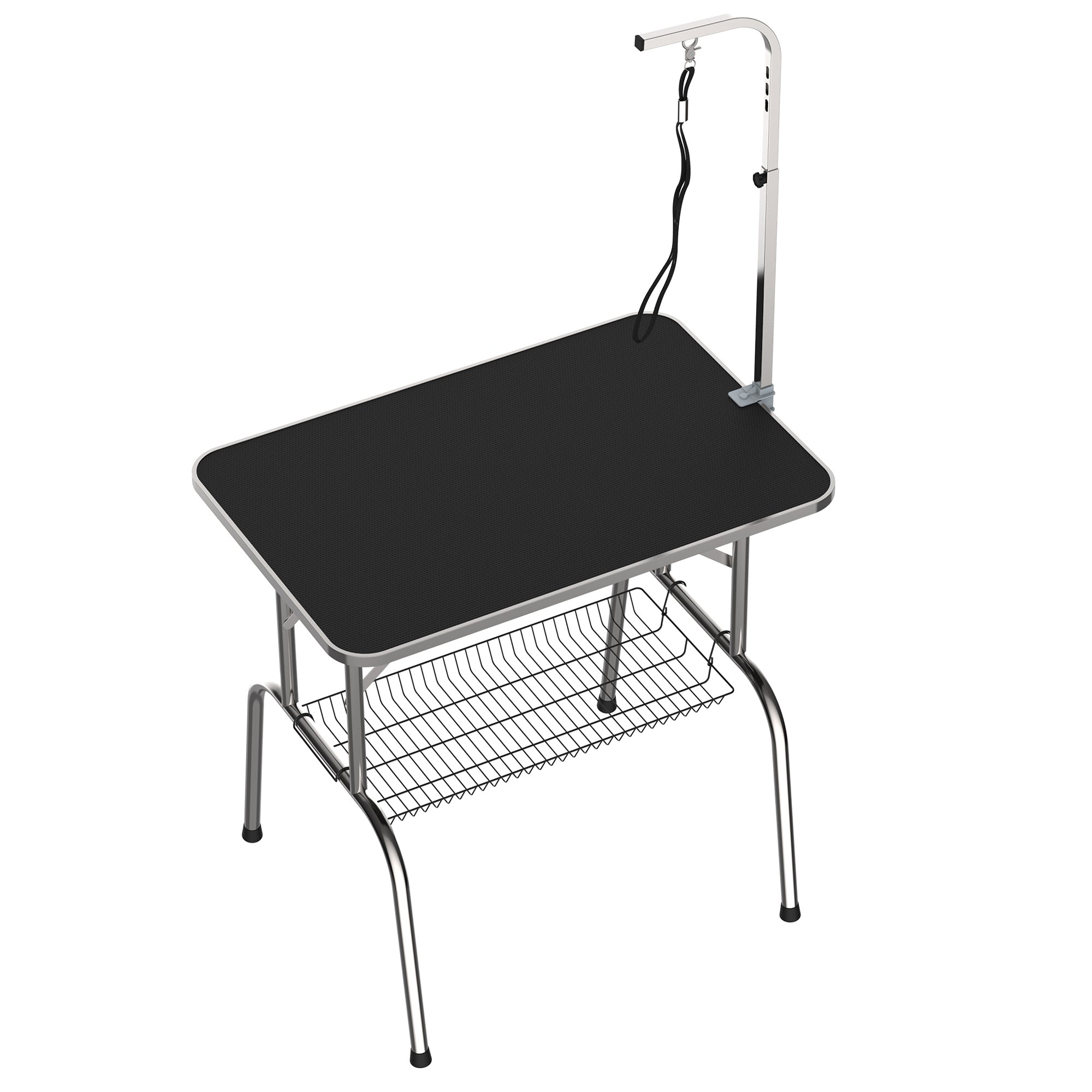 Grooming Table, Folding Height-Adjustable, Black Stainless Steel