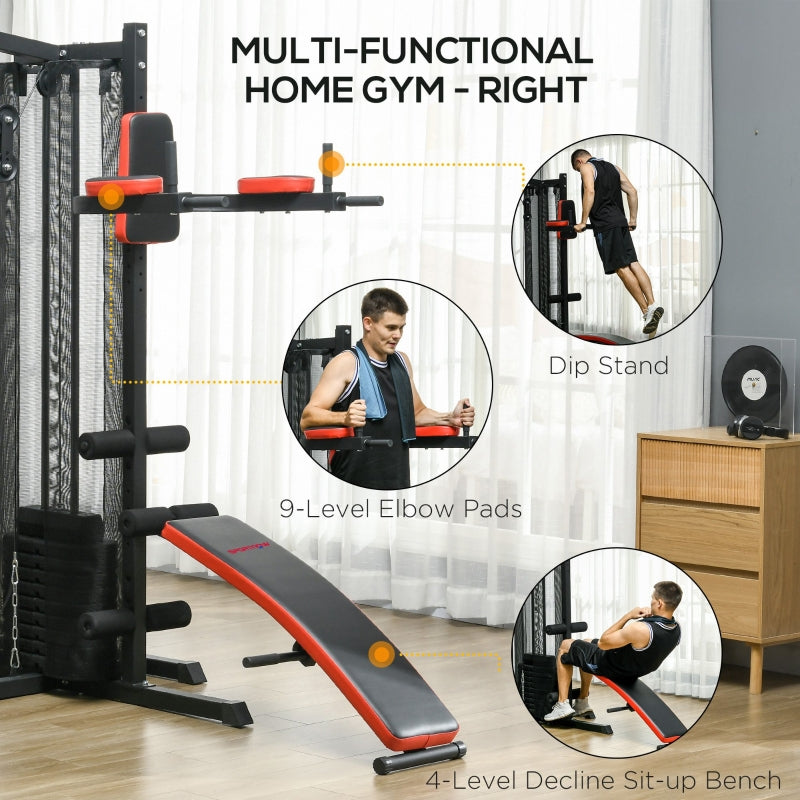 SPORTNOW Multi Gym Workout Station, 65kg Weight Stack, Sit Up Bench, Push Up Stand, Dip Station