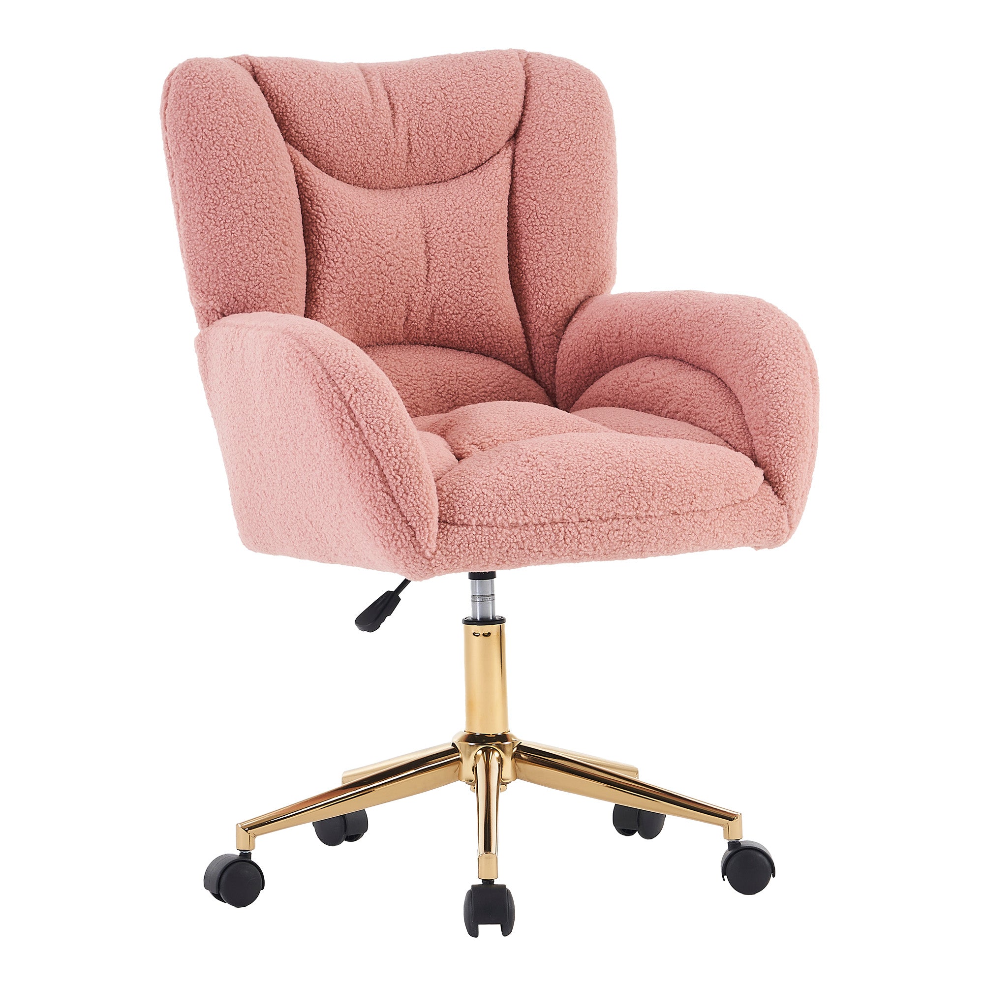 Swivel Chair Height-Adjustable Teddy Fabric Gold Legs - Pink