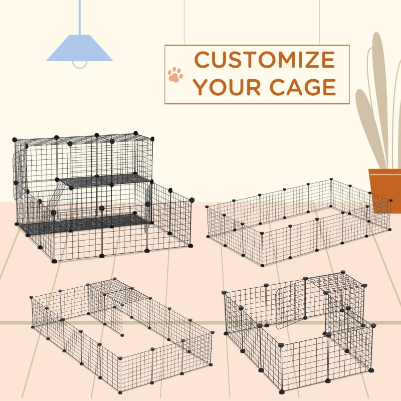 Pet Playpen with Door, Customisable Fence for Small Animals - Black
