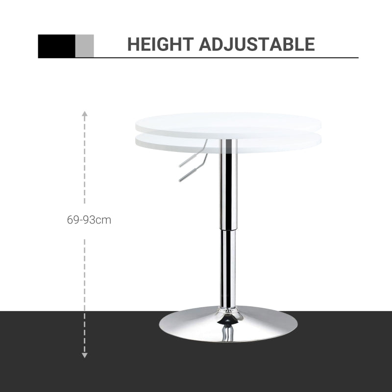 Bar Table Adjustable Height Round Bistro Swivel Top White Metal Frame