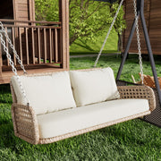 PE Rattan Double Swing Seat with Cushions and Chains, 320kg Capacity, Beige
