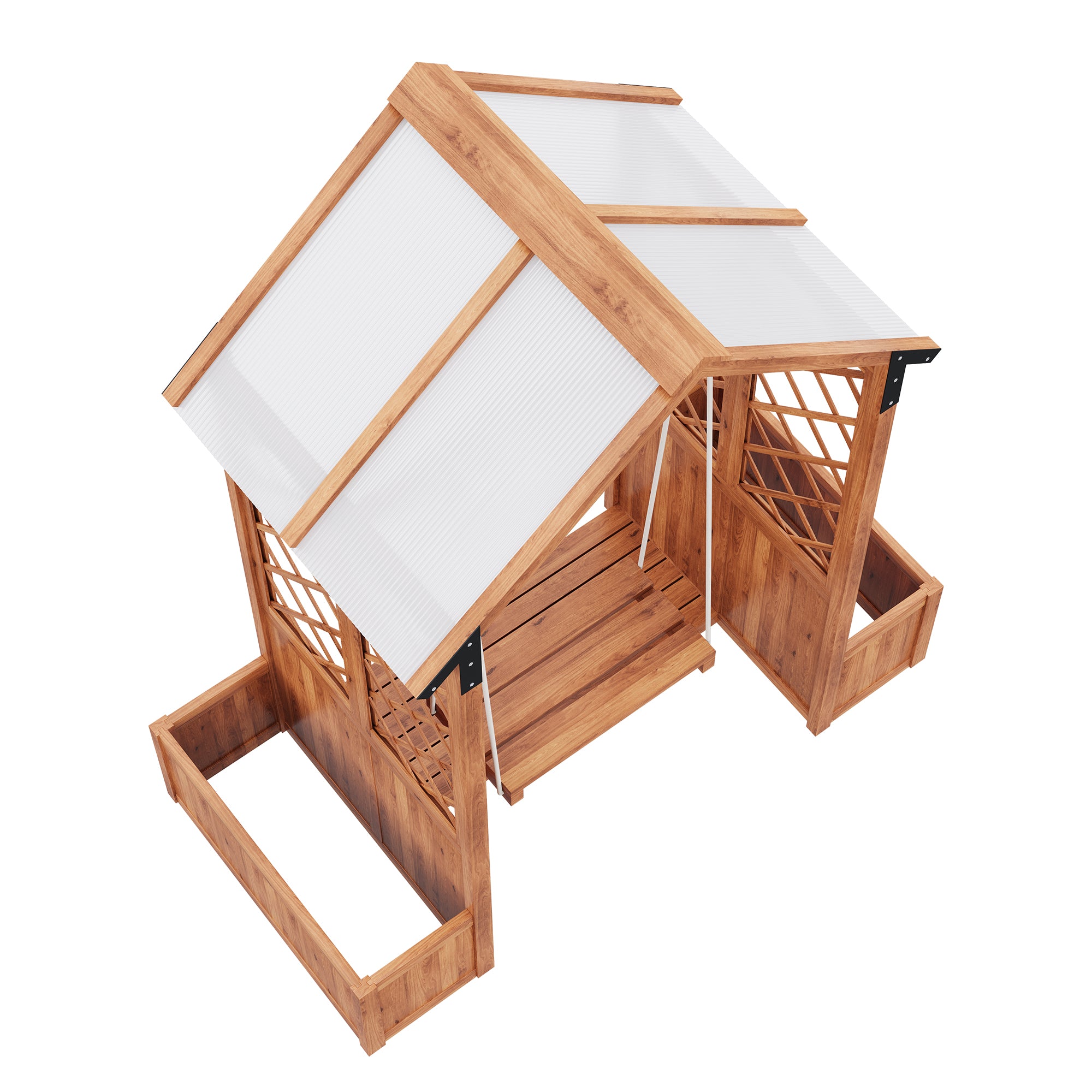 Planter with Trellis and Sunroof, Brown Solid Wood