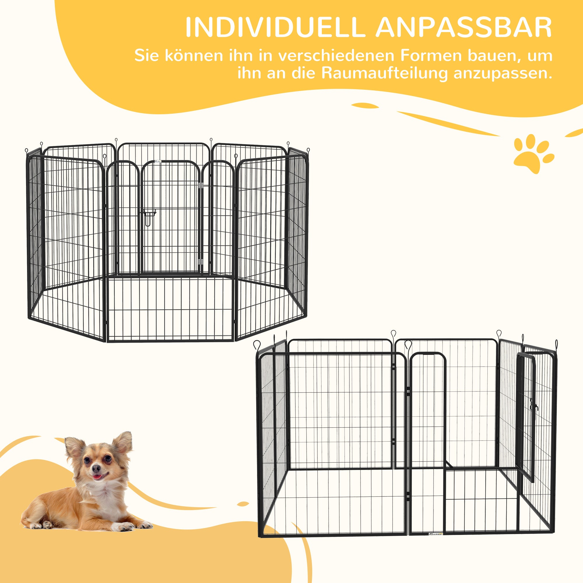 Puppy Playpen, Outdoor Enclosure, with Door, Metal Black