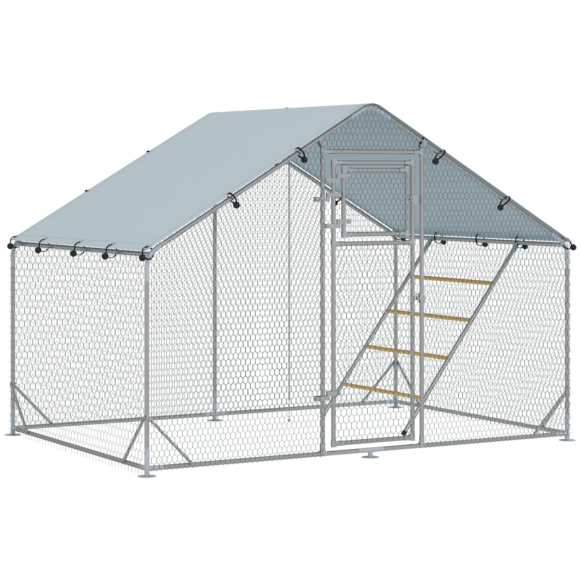 Chicken Coop Free-Range Enclosure, 300 x 200 x 195 cm, Steel, Silver