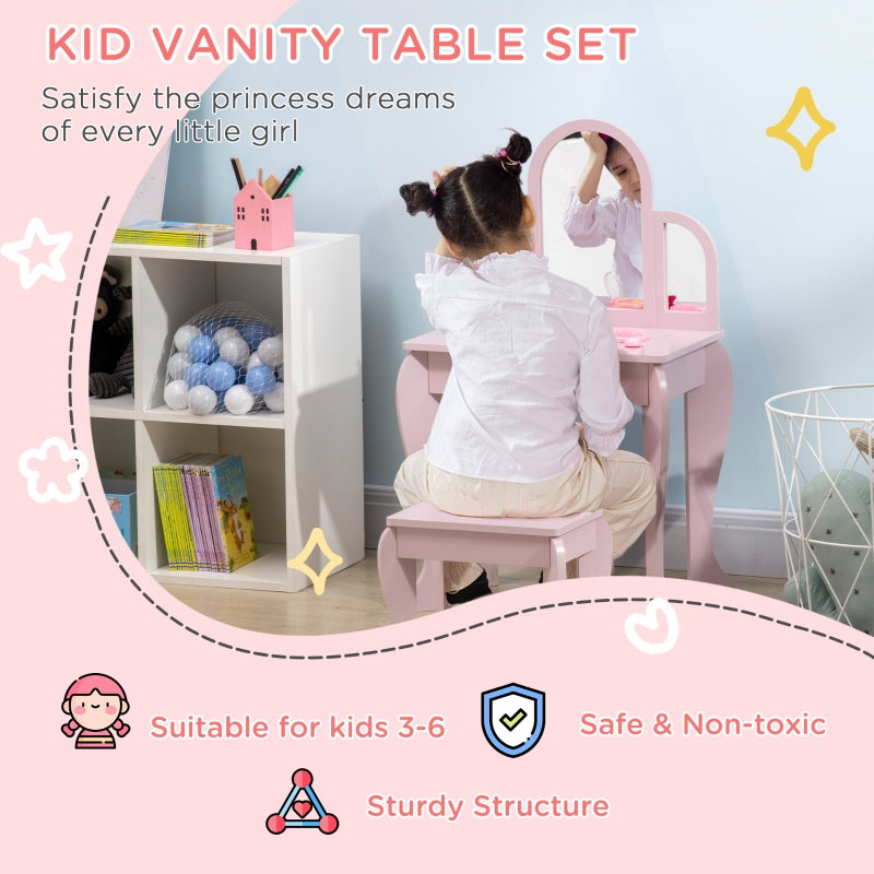 Kids Dressing Table Set, Mirror and Drawer, Pink