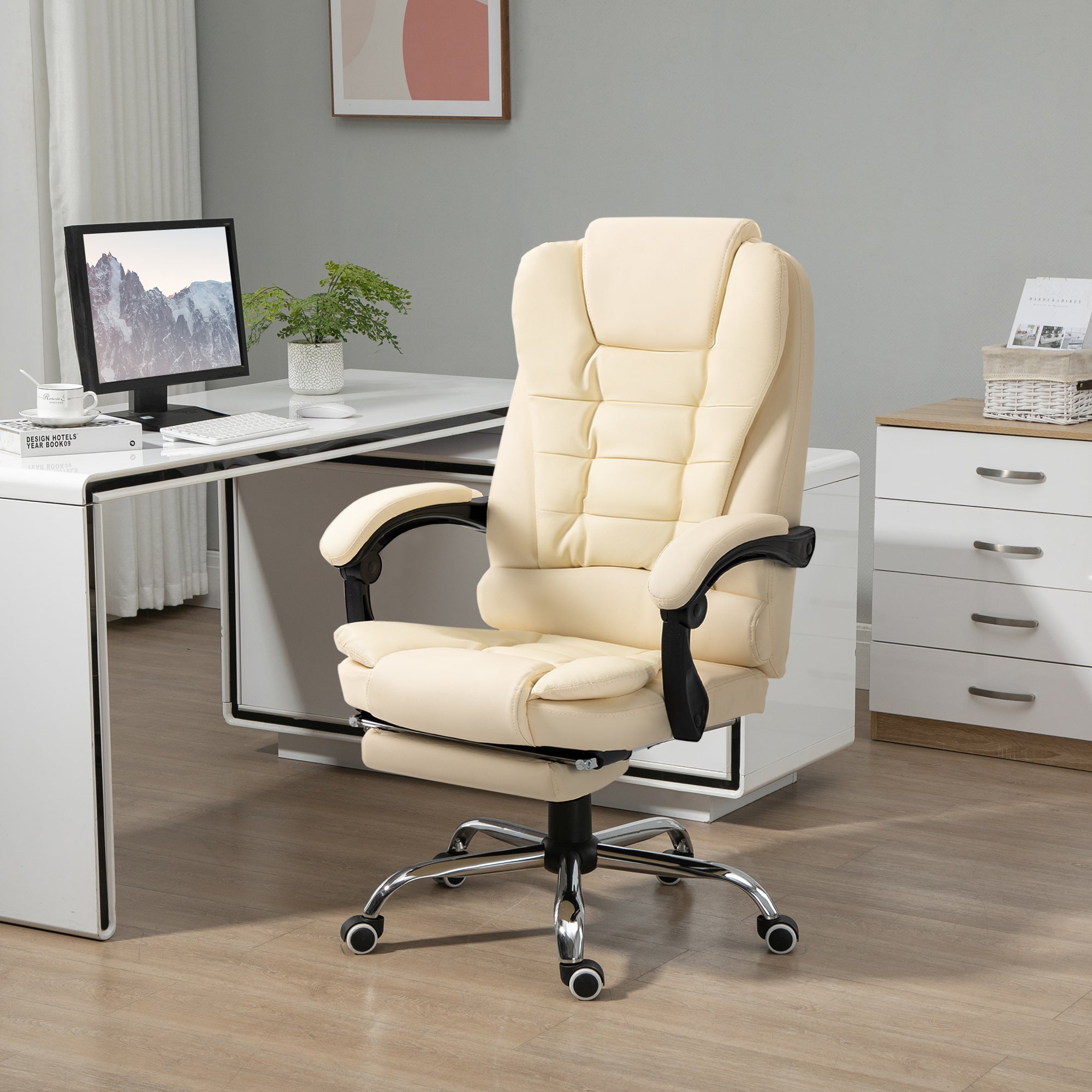 Executive Office Chair with Footrest, Ergonomic, Faux Leather
