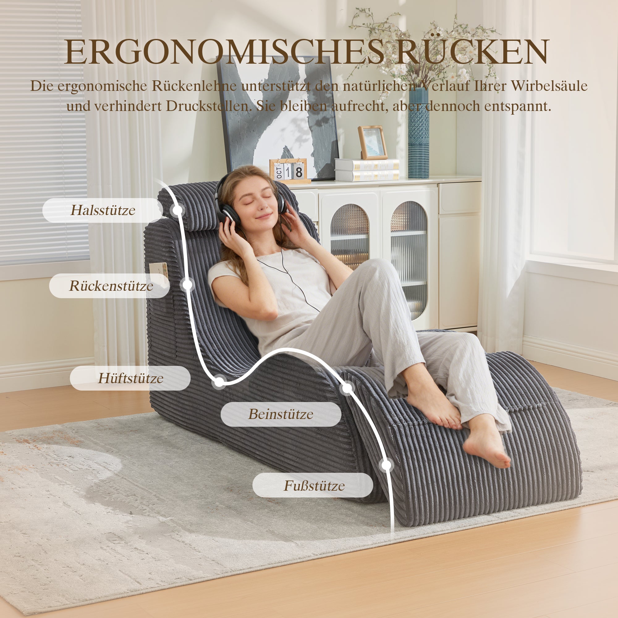 Modern Leisure Chair with Ergonomic Design and Compression Foam, Dark Grey