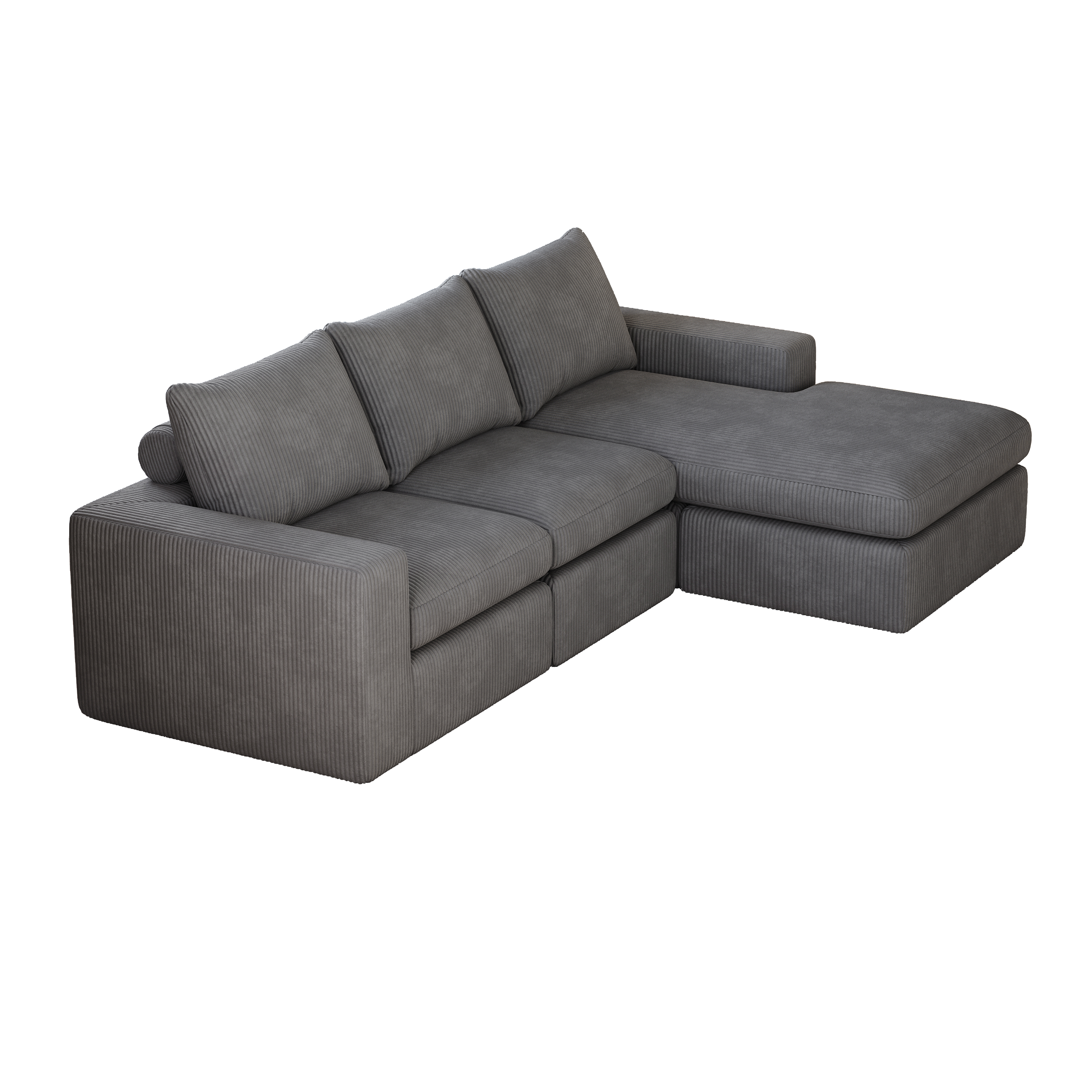 Boneless Couch with Chaise, L-shaped Modern Upholstered Corduroy
