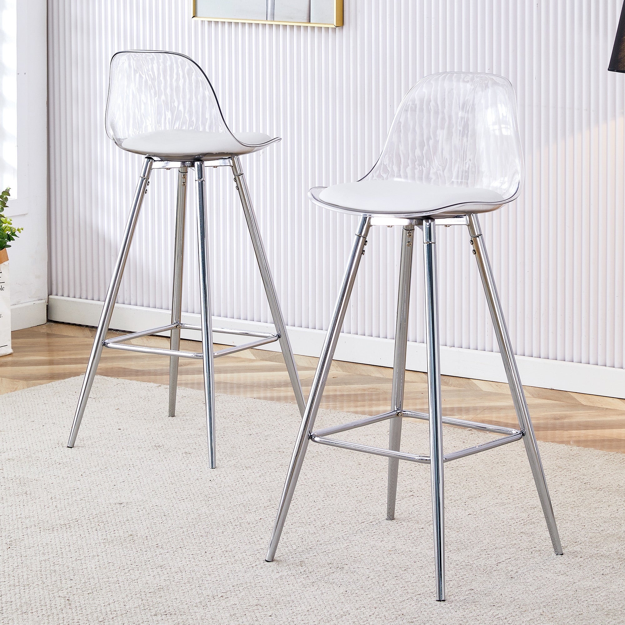 2-Piece Armchair Set, Translucent Backrest and Metal Frame, Silver