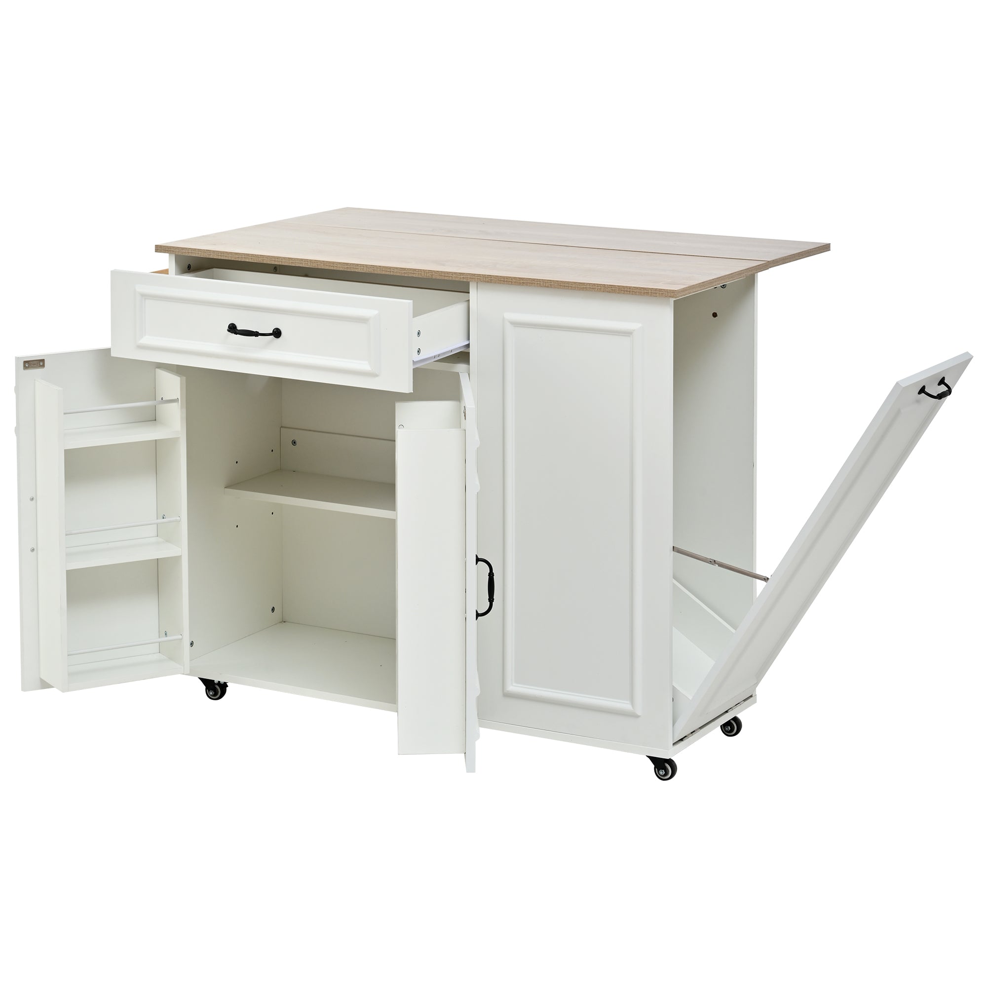Kitchen Island with Power Outlet, Storage & Work Surface - White
