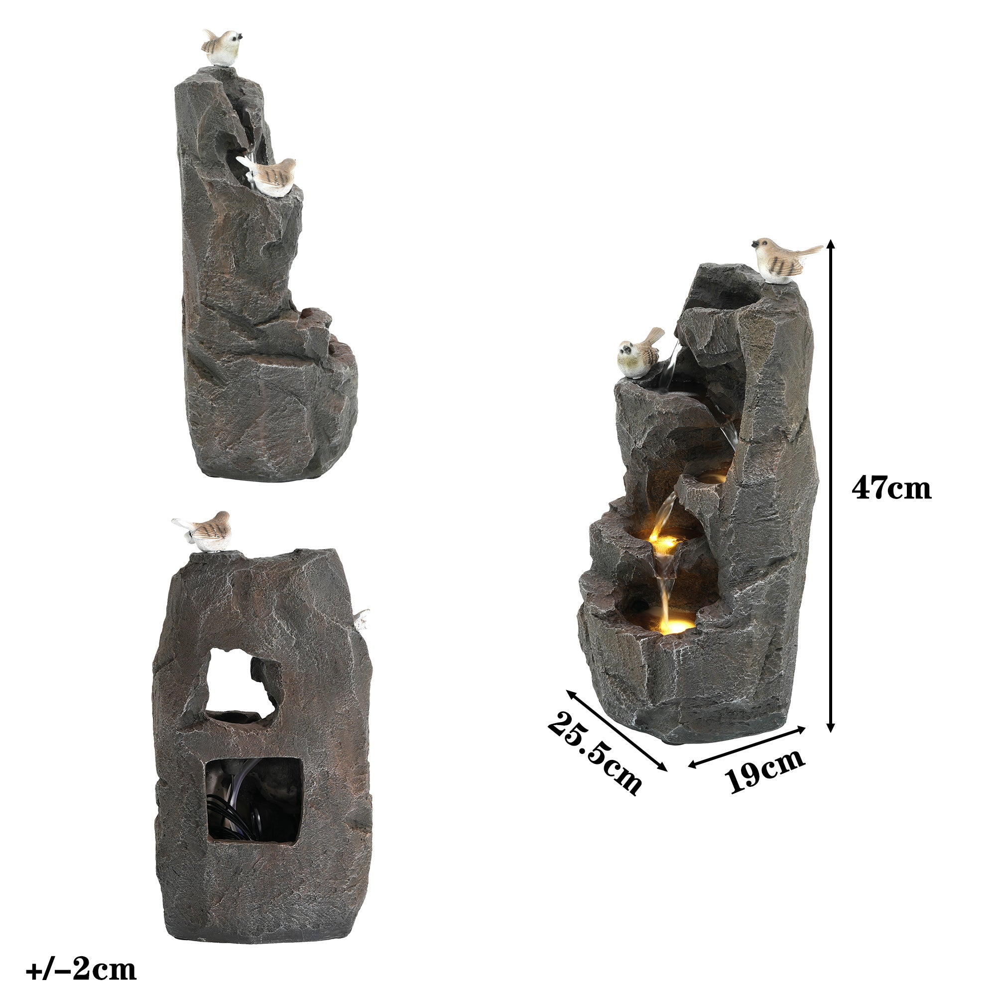 Natural Zen LED Outdoor Fountain for Garden and Terrace, 47 cm, Stone Grey