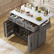 Serving Trolley Side Cabinet 139cm Folding Worktop Storage Doors Grey/White Veneer