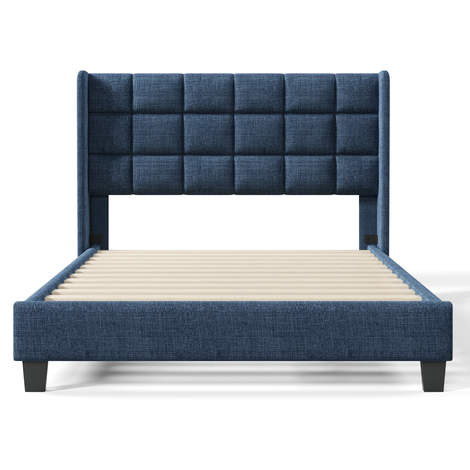 Upholstered Bed, Double with Slatted Frame, 140x200cm, Blue Linen