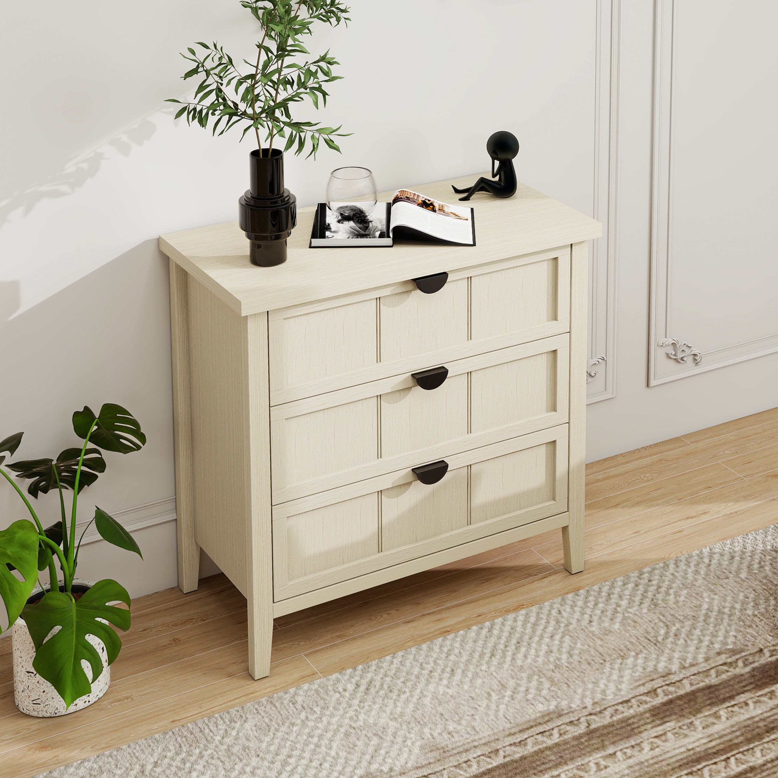 Three-drawer cabinet, 80x40x80cm, natural wood look