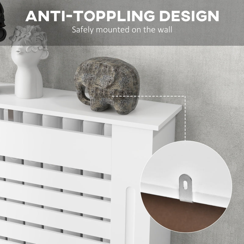 Radiator Cover Modern Cabinet Horizontal Slats 152L x 19W x 81H cm MDF White Painted