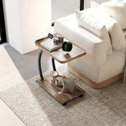 2-Tier Mobile C-Shaped Side Table, Engineered Wood Brown