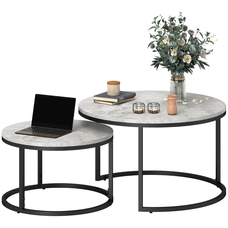 Coffee Table Set, 2 Round Nesting Tables Industrial Design, Concrete Look/Black