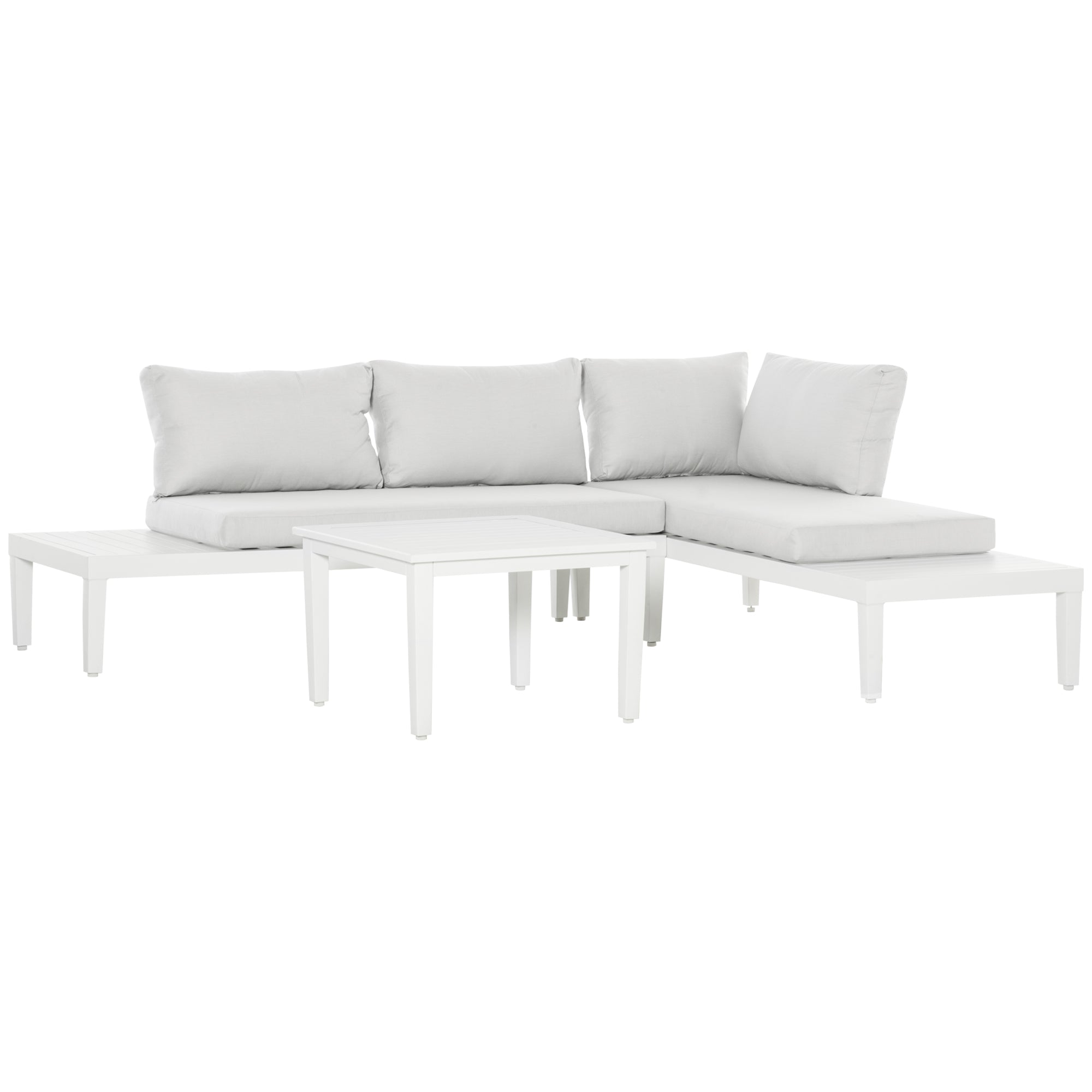 Garden Furniture Set, 3-Piece L-Shaped Side Table Cushions, Cream-White Aluminum