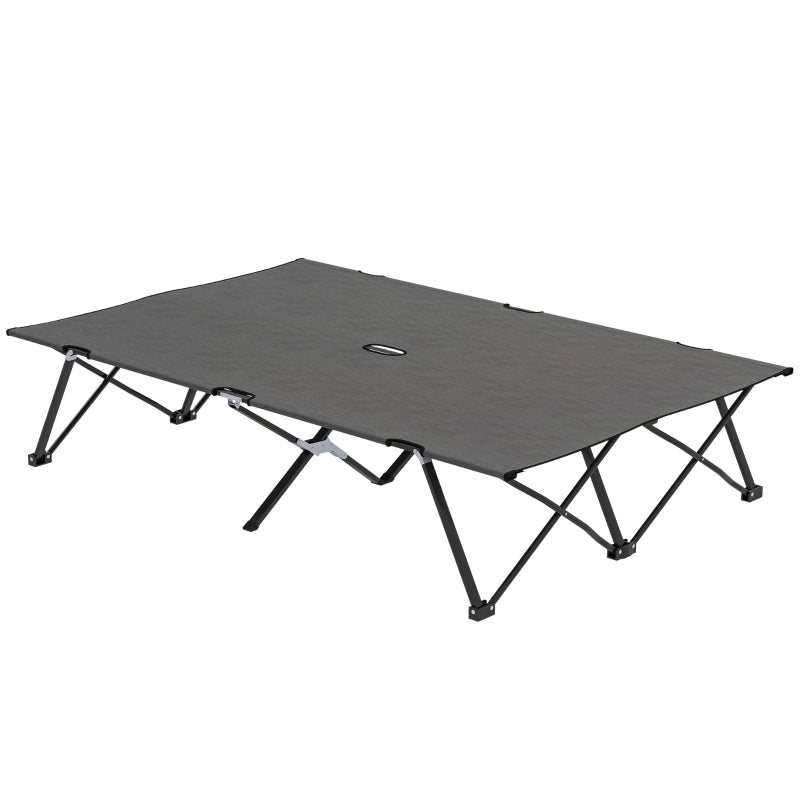 Double Camping Cot Bed, Portable Folding with Bag - Charcoal Grey