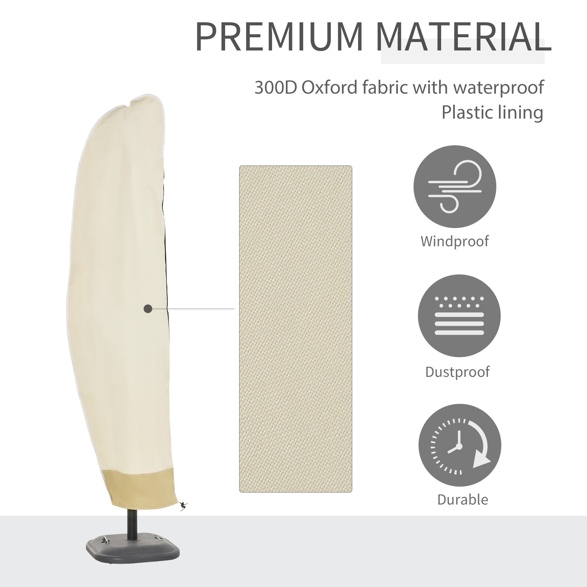 Parasol Cover, Cantilever Umbrella Protector 2-4m Zipper, White 600D Oxford