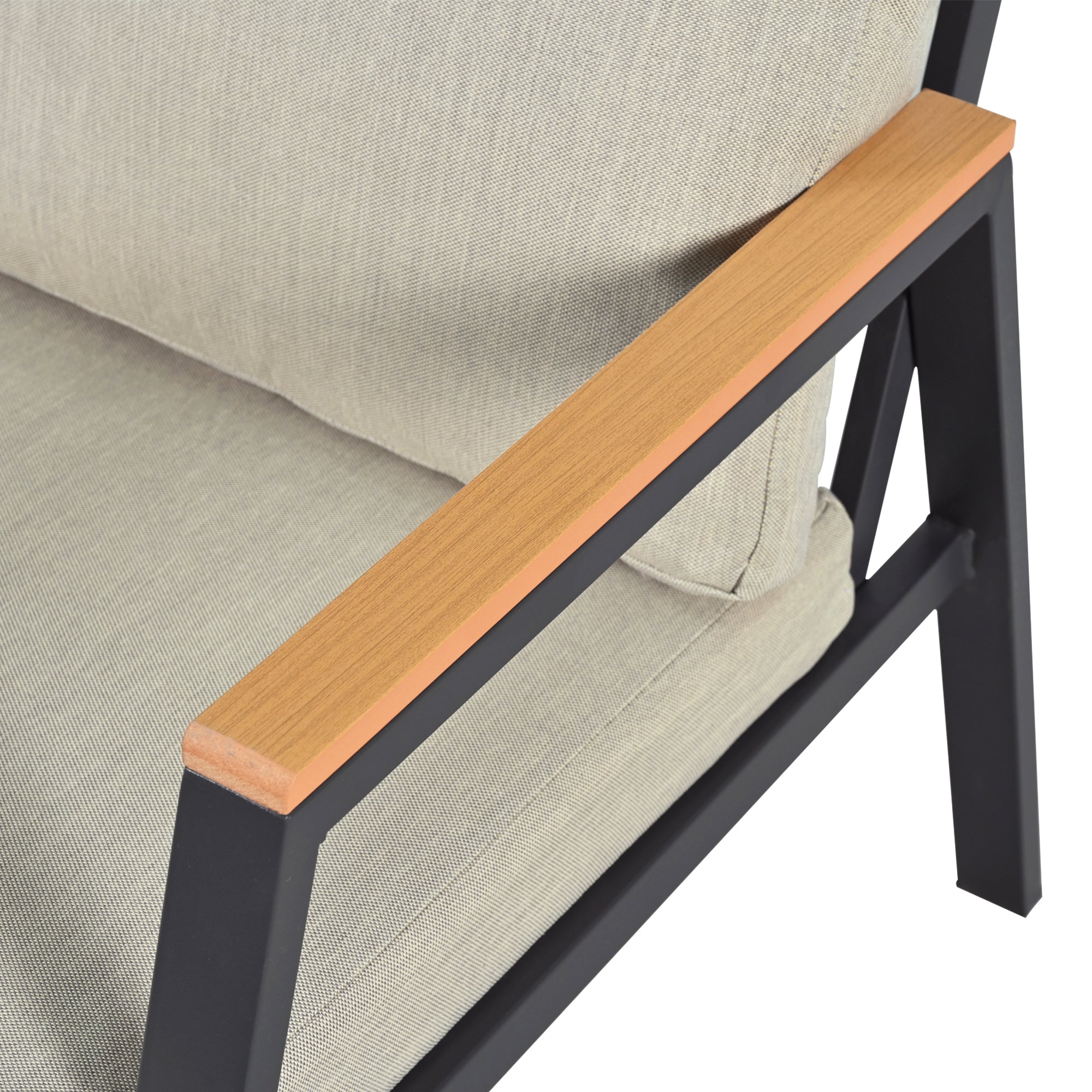 Garden Lounge Set with 3-Seater Sofa, 2 Armchairs and 2 Coffee Tables, Grey Wood and Steel