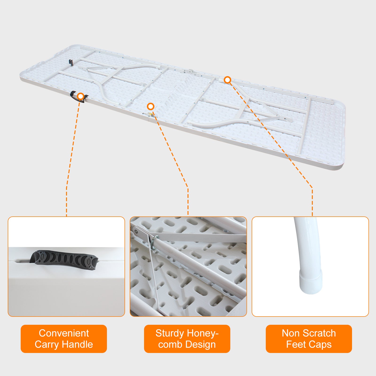 Folding Table 244cm, Portable Heavy Duty, White