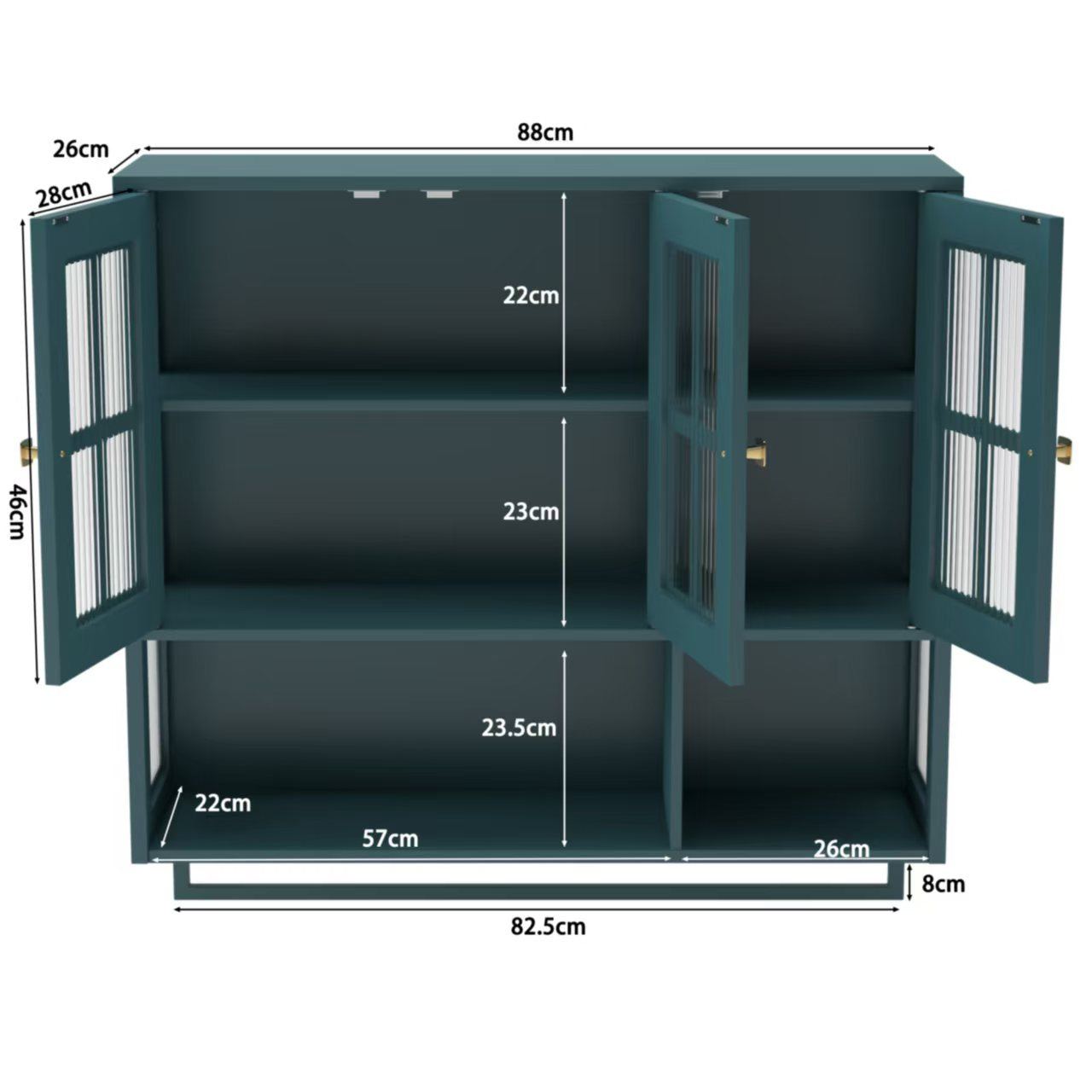 Bathroom Wall Cabinet 3-Door Wooden Glass Door Towel Bar - Dark Green