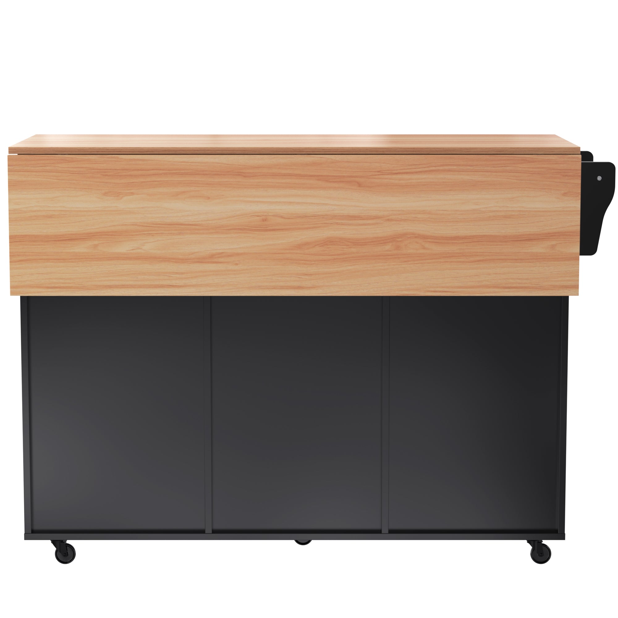 Kitchen Trolley with Foldable Extension and Storage Drawers, Black and Light Wood Look