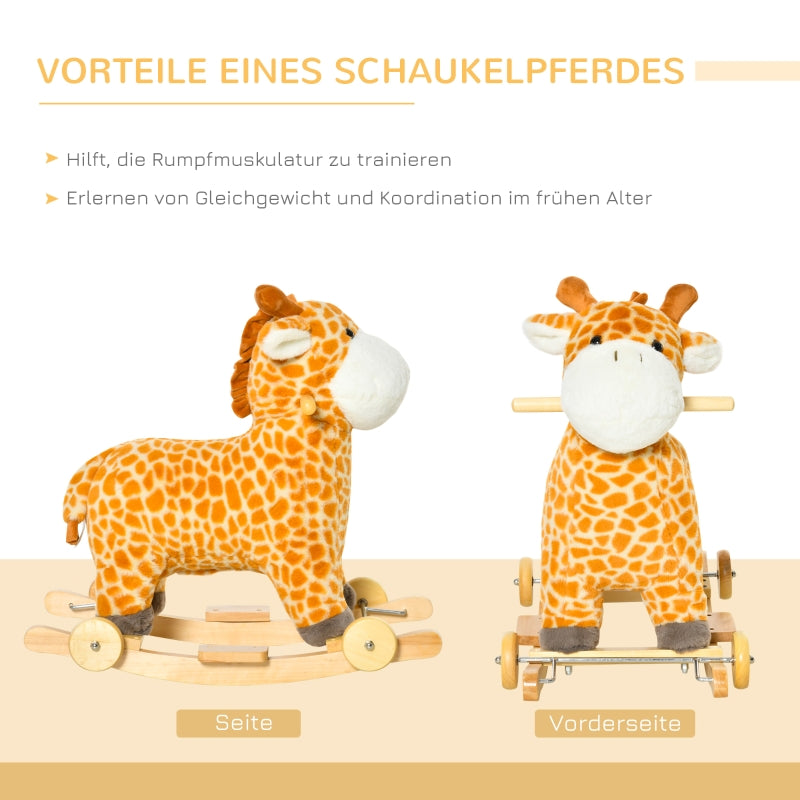 2-in-1 rocking animal giraffe with sound, wheels, handles, plush for toddlers 3-6 years